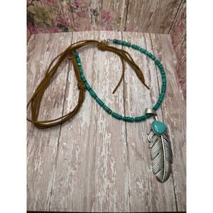 Heishi Silvertone Feather Necklace